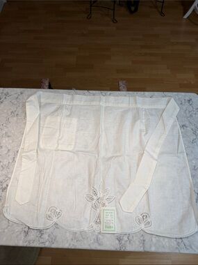 Vintage White Embroidered & Eyelet Half Apron with Pocket and Waist Ties